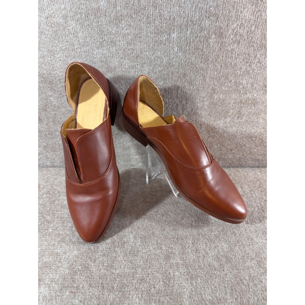 Nisolo Emma D'Orsay Oxford Shoes Womens 9 Brown Leather Pointed Toe Flat Modern